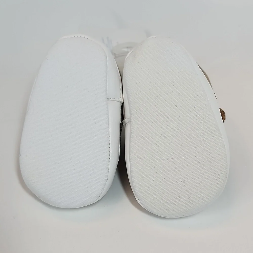 Newborn 0-3 Brown & White Little Buckles Shoes CCilu Stepping Stone
